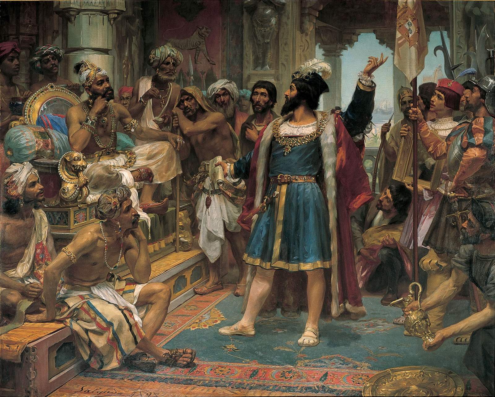 O Vasco da Gama davanti a-o Zamorin de Calicut, quaddro de Veloso Salgado (1898)